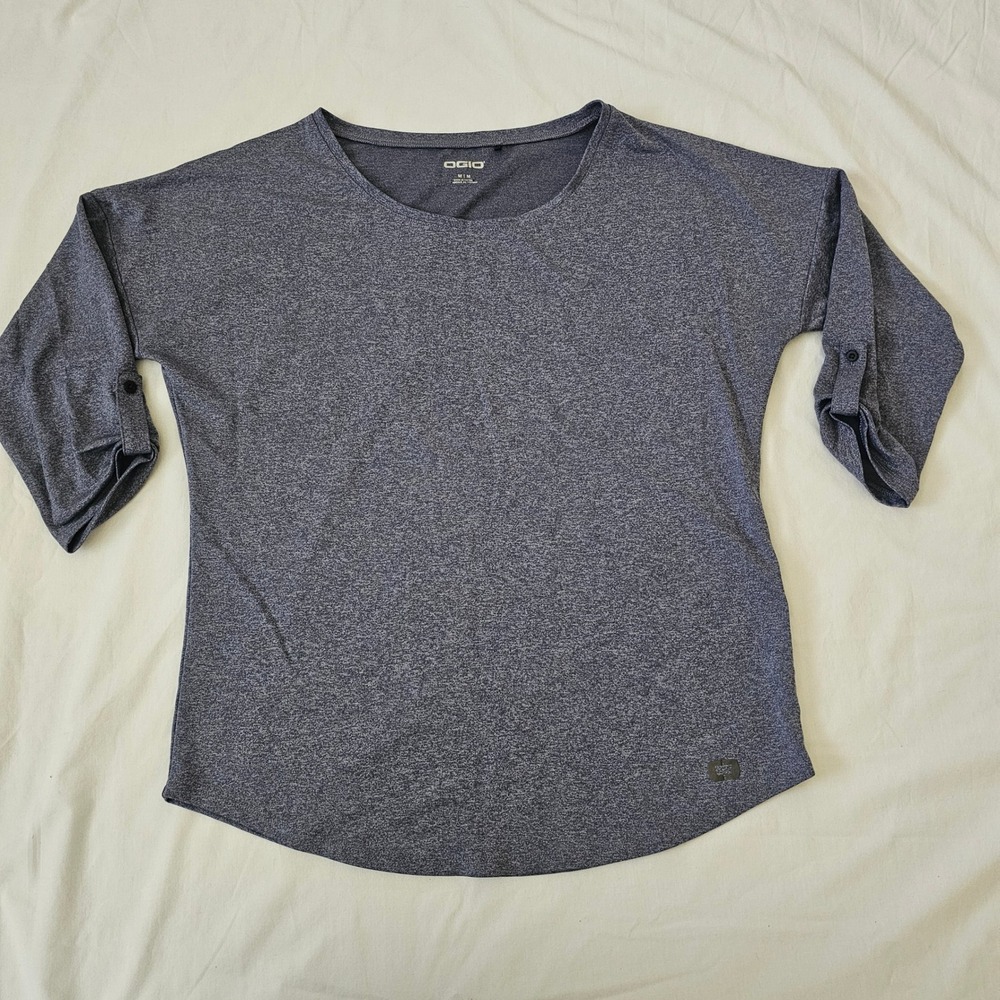 OGIO Top Womens Medium Blue Heathered 3/4 Roll Tab Sleeve Athletic Activewear M